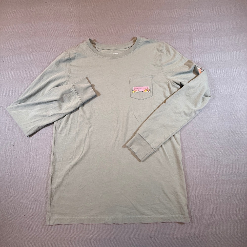 Vineyard Vines Mens XS Sage Green Pumpkin Long Sleeve Pocket Tee 2V002324 1968